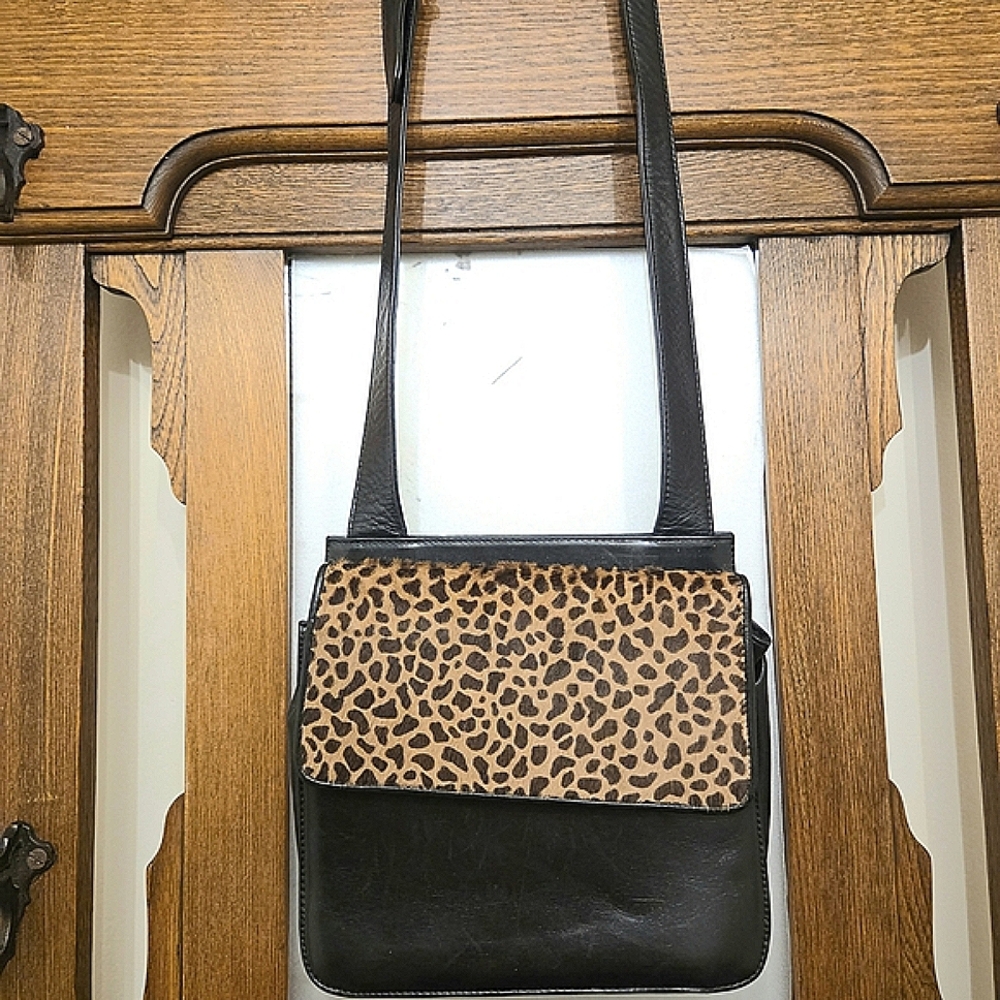 Valentino Orlandi Leather Crossbody Bag w/Cheetah Cowhide Print Flap